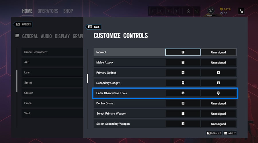 rainbow six siege enter observation keybinds