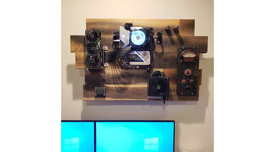 Wooden Custom Wall Mounted PC Setup