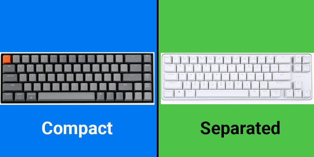 Keyboard sizes: 65% compact vs 65% separated.