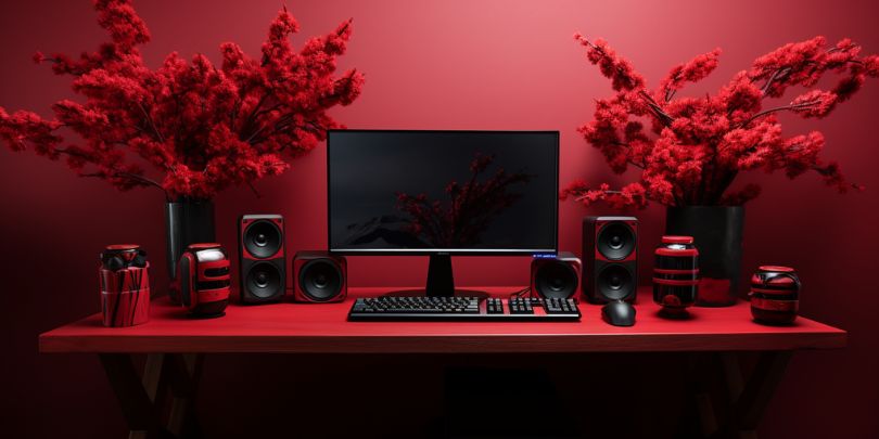 red themed gaming setup